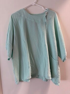 Oh My Gauze! Aqua Boxy Short Sleeve Top